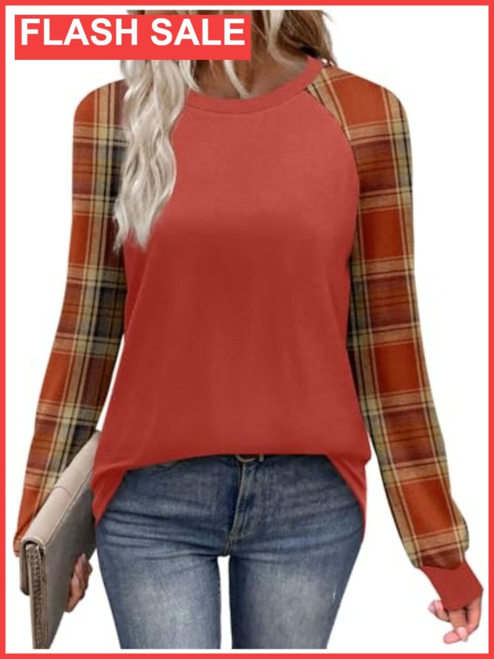 Womens Long Sleeve Raglan Tee Crewneck Color Block Casual Fall Top